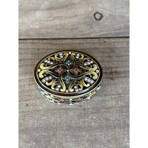 Bejeweled Cloisonne Enamel & Rhinestone Lidded Trinket Keepsake Treasure Box